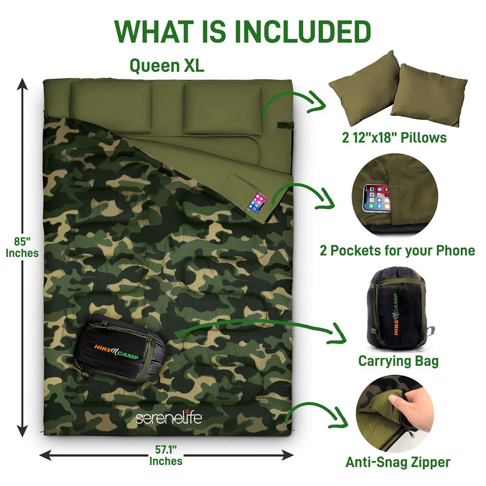 Serenelife Camping Doppelschlafsack Camouflage mit Kissen