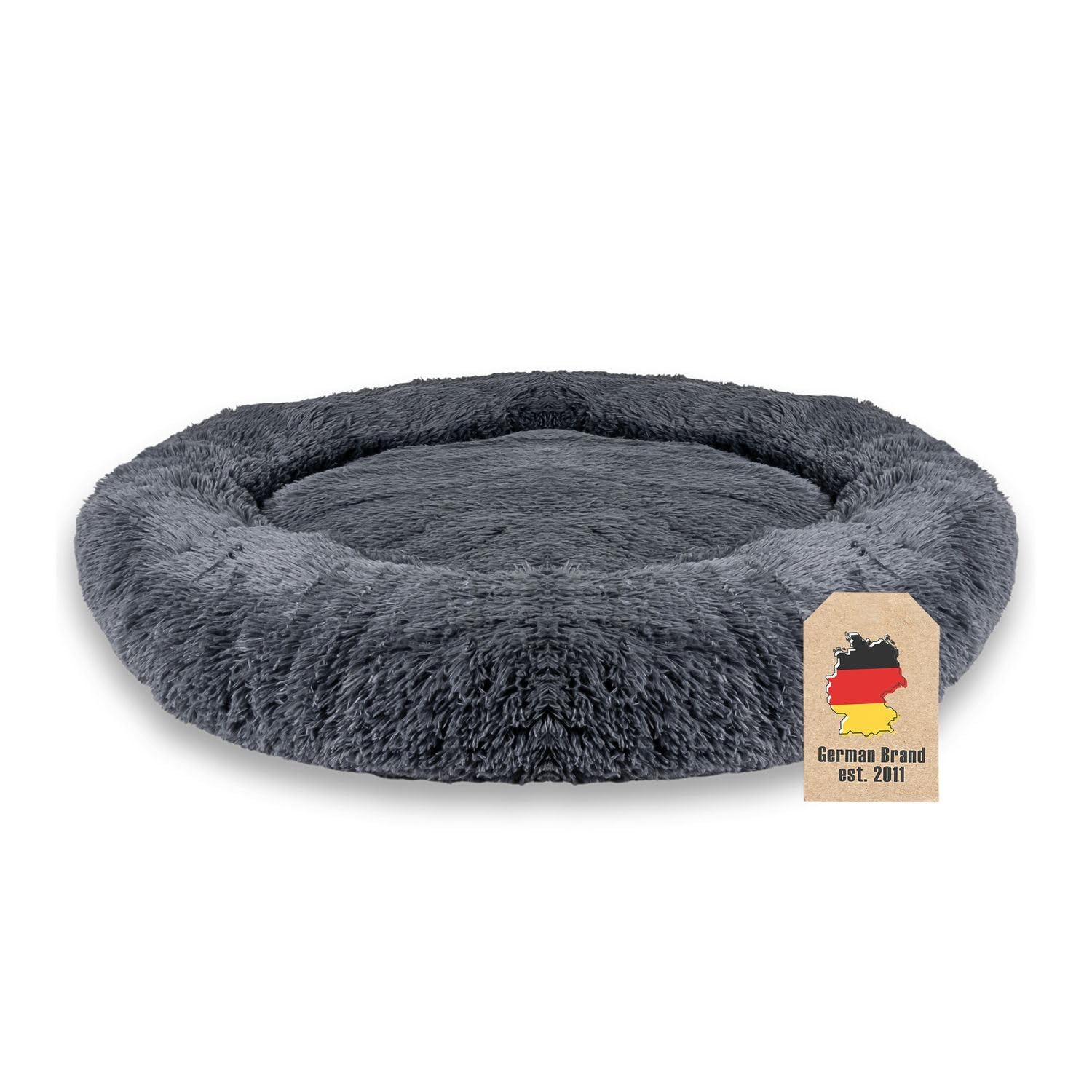 Intirilife Haustierbett rund Hell Grau Plüsch 100 cm Hundebett