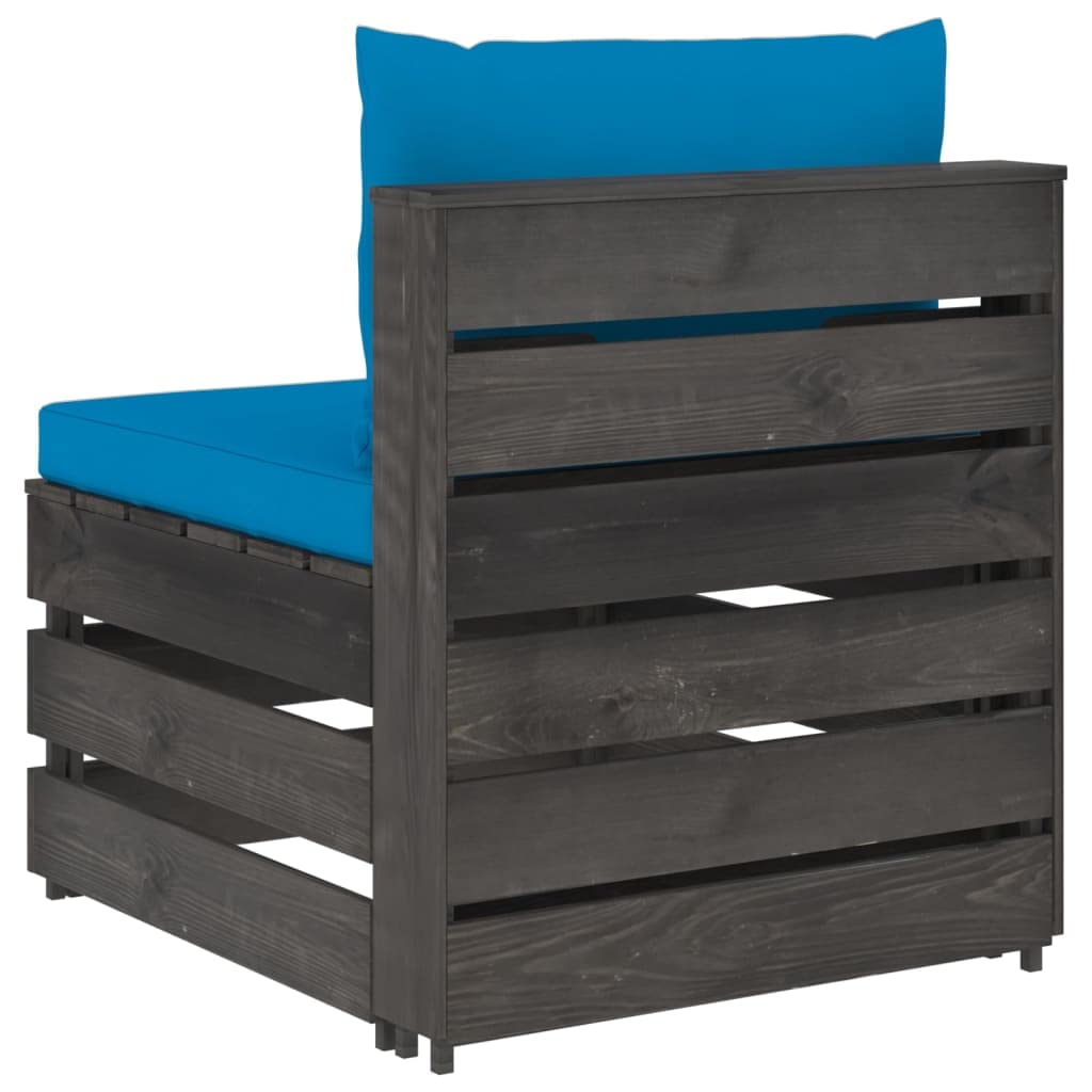 vidaXL Möbel Mittelsofa Holz grau mit Kissen wetterfest