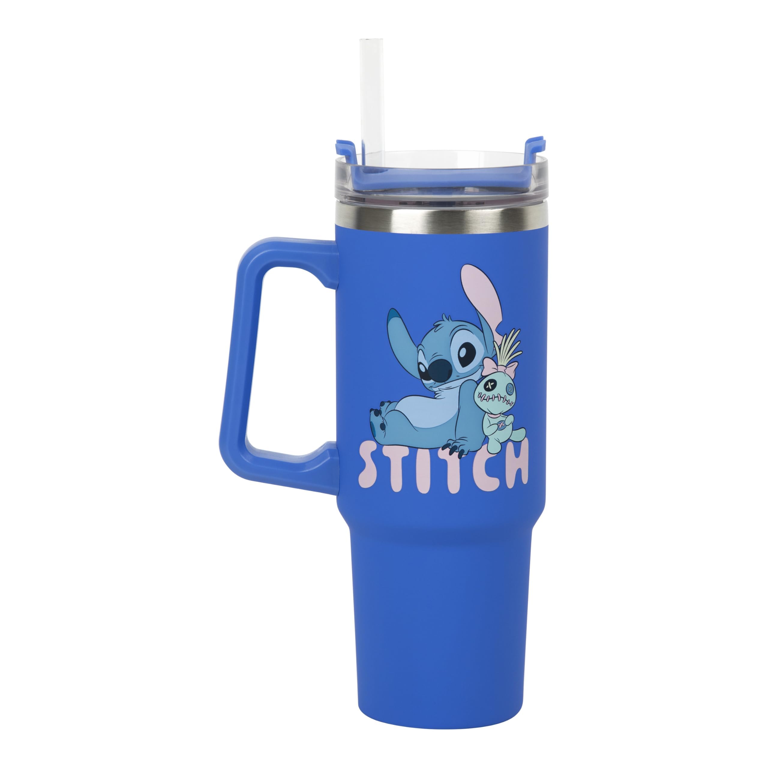 Paladone Stitch Thermobecher 900 ml Blau mit Strohhalm