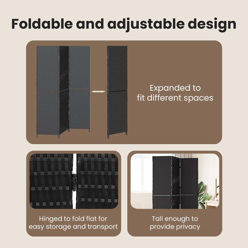 vidaXL Raumteiler 146x180 cm Schwarz Poly-Rattan Paravent