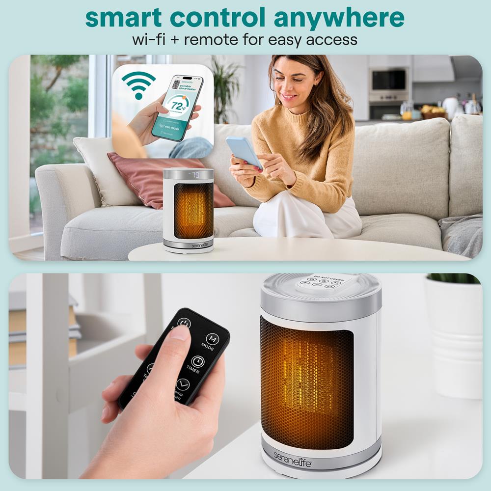 Serenelife Heizlüfter Keramik 1500W weiß mit WiFi Timer