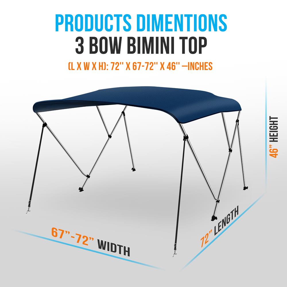 Serenelife Bimini Top 3 Bow Bootverdeck Navyblau 600D