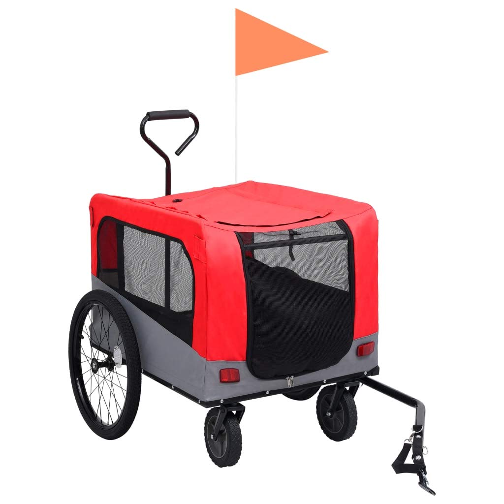vidaXL Fahrradanhänger Hunde 2-in-1 Buggy Rot Grau