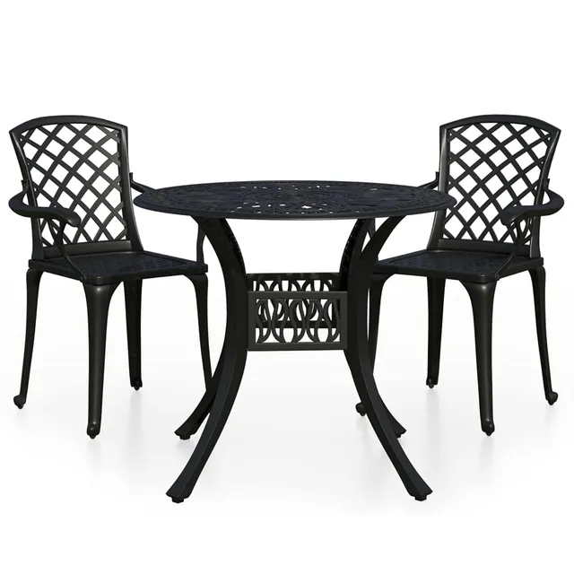 vidaXL Bistro-Set 3-tlg. Aluguss Schwarz Schirmloch