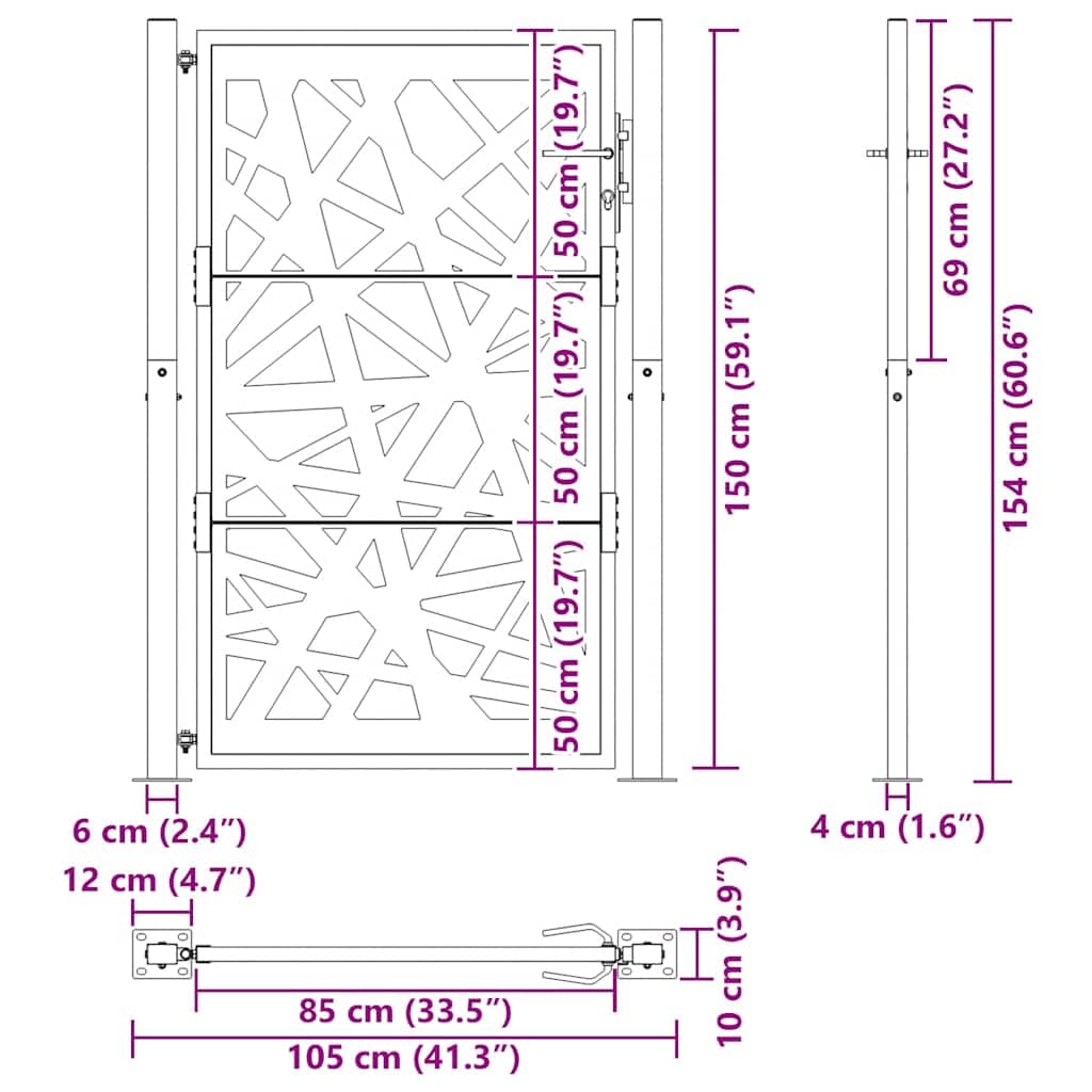 vidaXL Heim & Garten Gartentor 100x150 cm Cortenstahl Braun