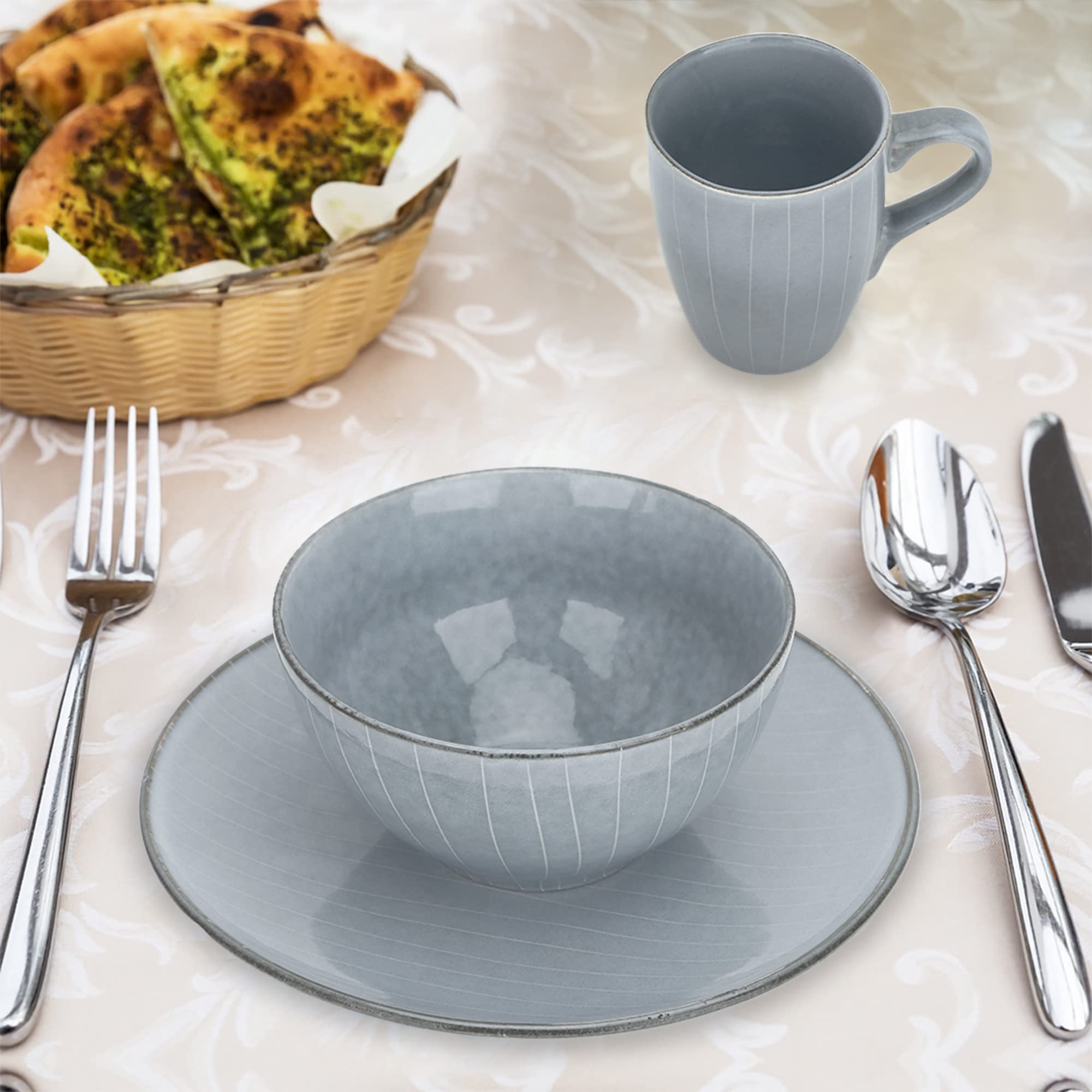 Intirilife Geschirr Set Keramik Grau 12-teilig 4 Personen