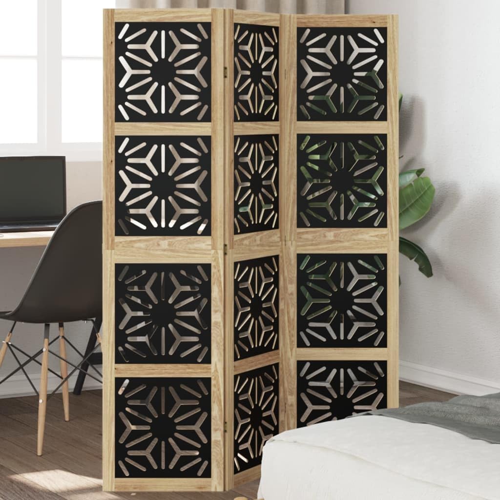 vidaXL Raumteiler 3-tlg. 40x160 cm Braun Schwarz Paulownia