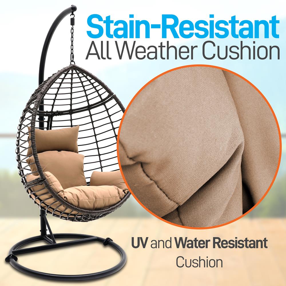 Serenelife Furniture Hängesessel Rattan Braun Egg Chair UV Kissen