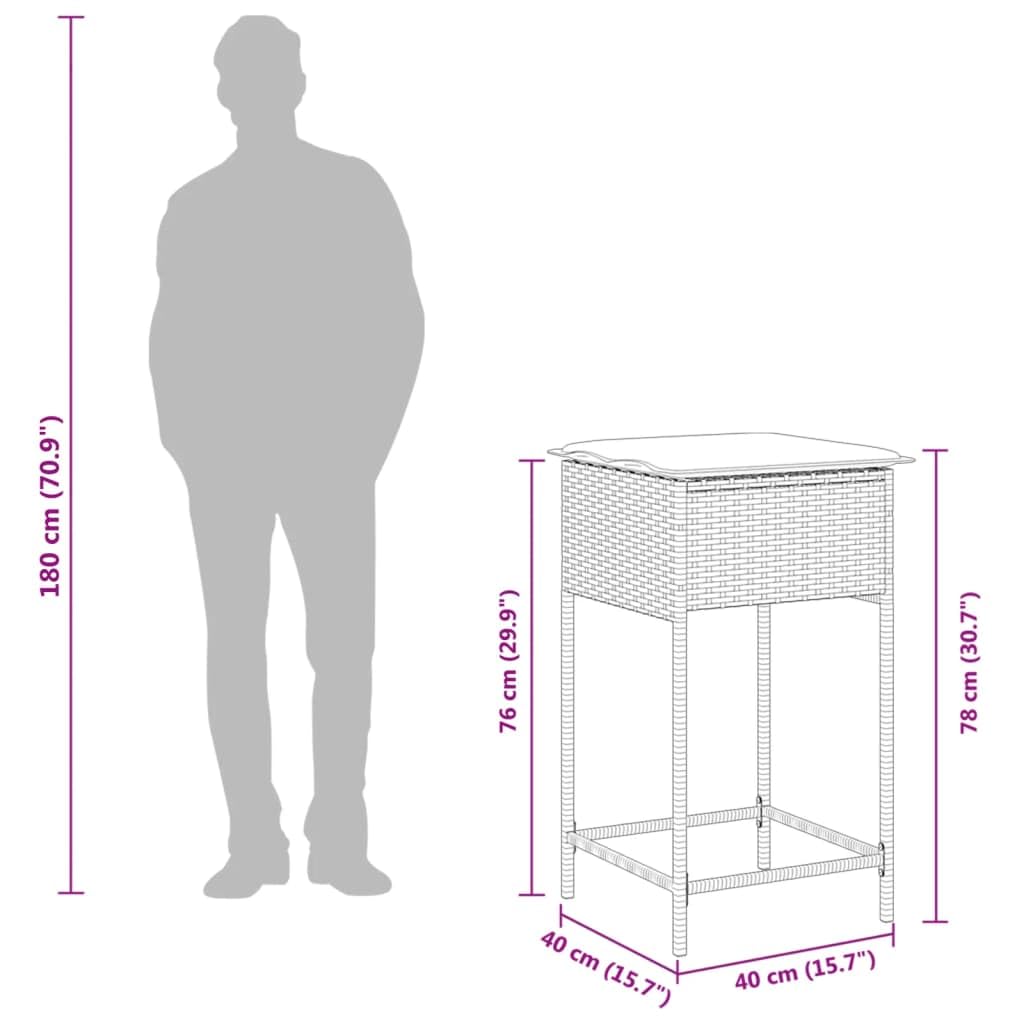 vidaXL Heim & Garten 3-tlg. Gartenbar-Set Braun Poly Rattan Kissen