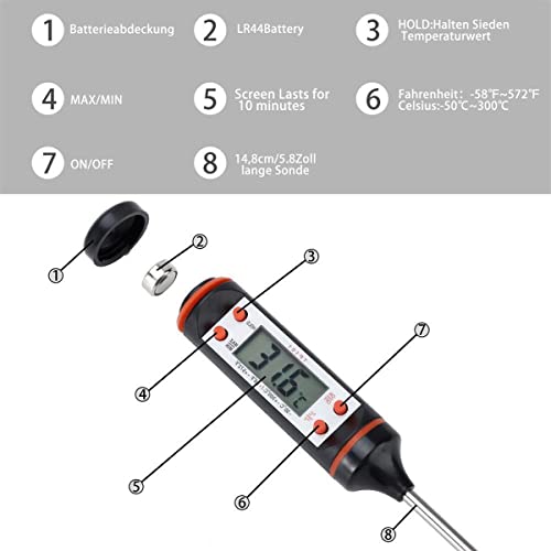 Intirilife Digitales Küchenthermometer schwarz 25 cm Edelstahl
