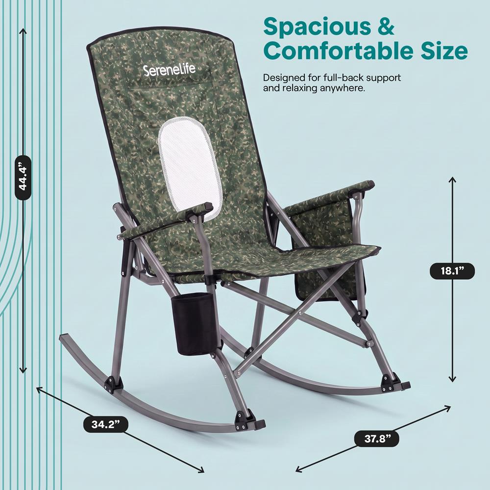Serenelife Schaukelstuhl klappbar Hochlehner Grün Camouflage Becherhalter