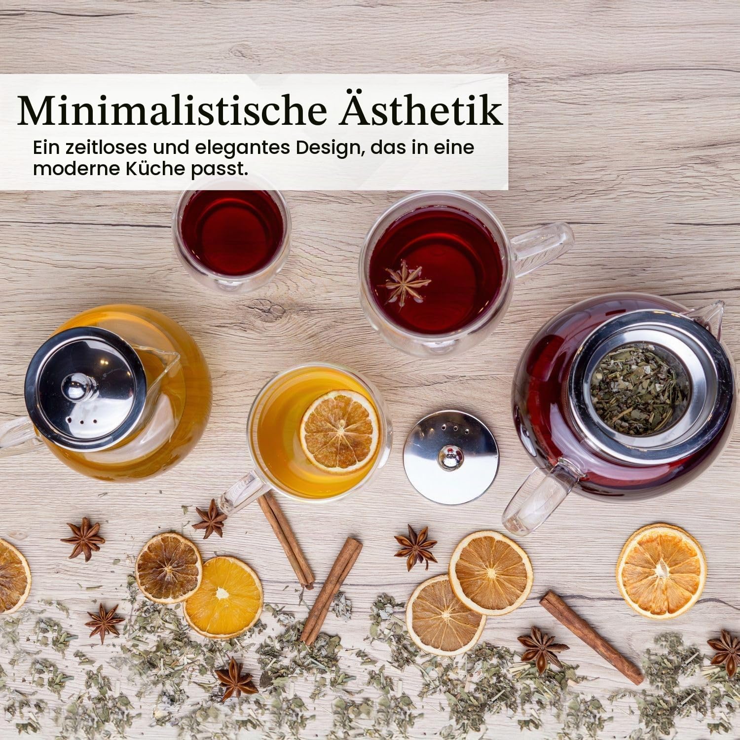 Intirilife Teekanne 800 ml Klar Borosilikatglas mit Filter