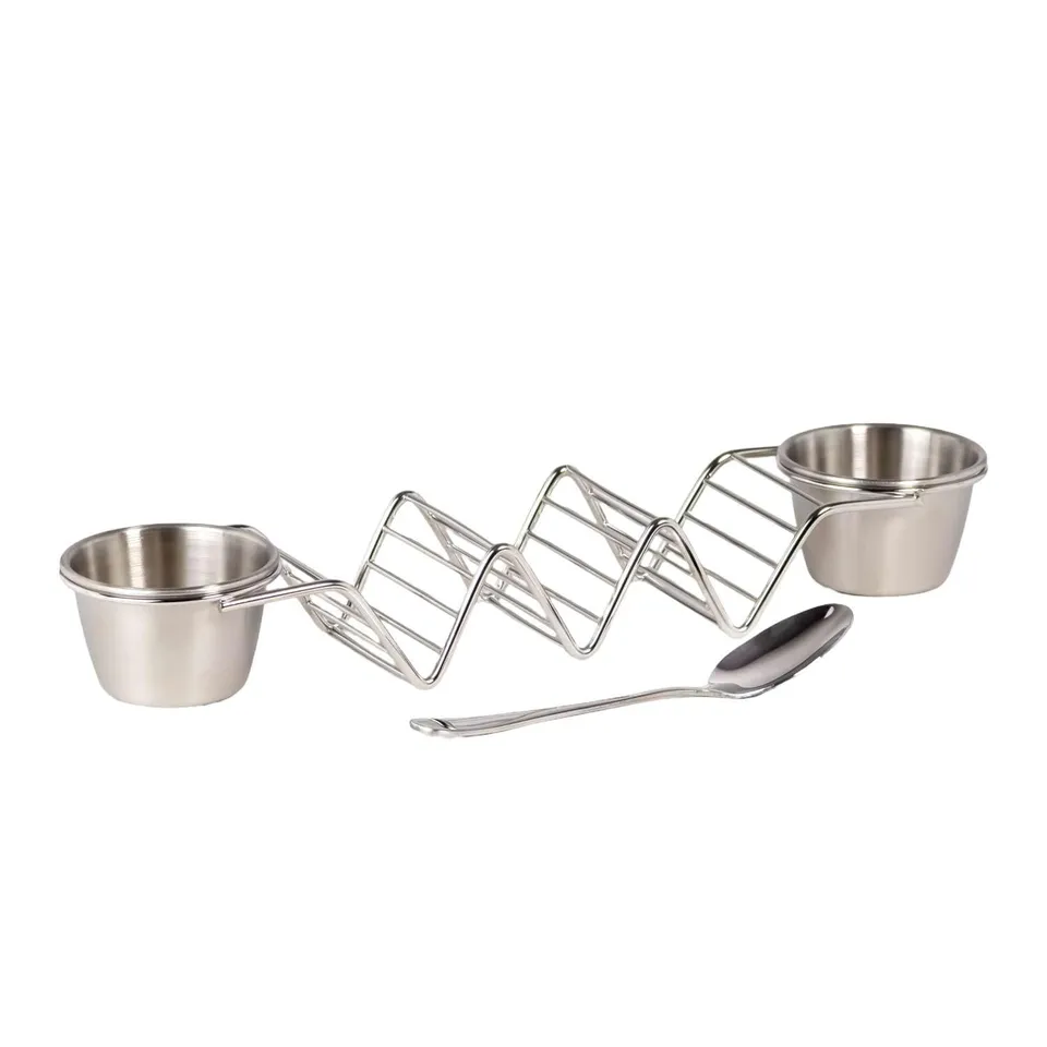 Intirilife Taco Halter Edelstahl für 3 Tacos mit Dipschalen