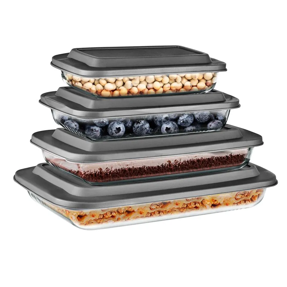 Serenelife Auflaufform Glas Set 4-tlg Schwarz mit Deckel