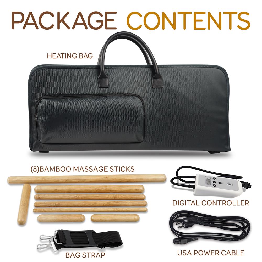 Serenelife Massage Bambus Massage-Set 8 Stäbe mit Wärmetasche