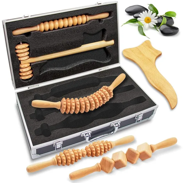 Serenelife Massage 5tlg Holz Massage Set Natur