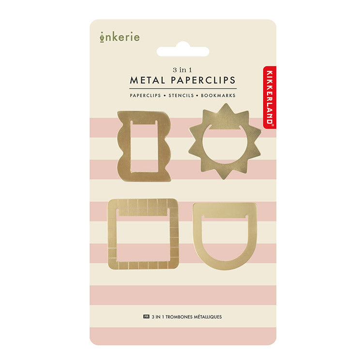 Kikkerland Inkerie 3 in 1 Metal Paper Clips Messing 4er