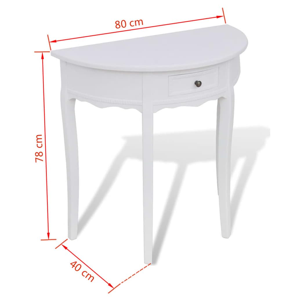 vidaXL Konsolentisch halbrund weiß mit Schublade MDF 80 cm