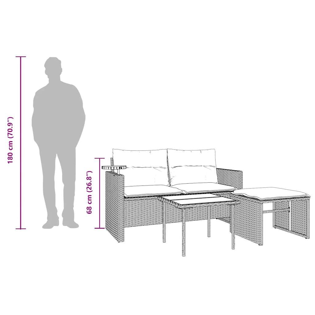 vidaXL Heim & Garten 3-tlg Gartensofa-Set Polyrattan grau mit Kissen