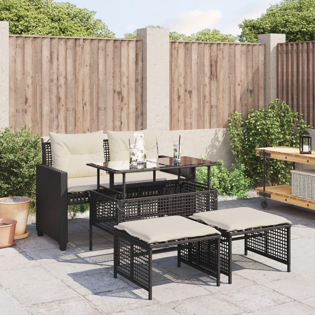 vidaXL Heim & Garten 4-tlg. Garten-Sofagarnitur Schwarz Rattan Glas