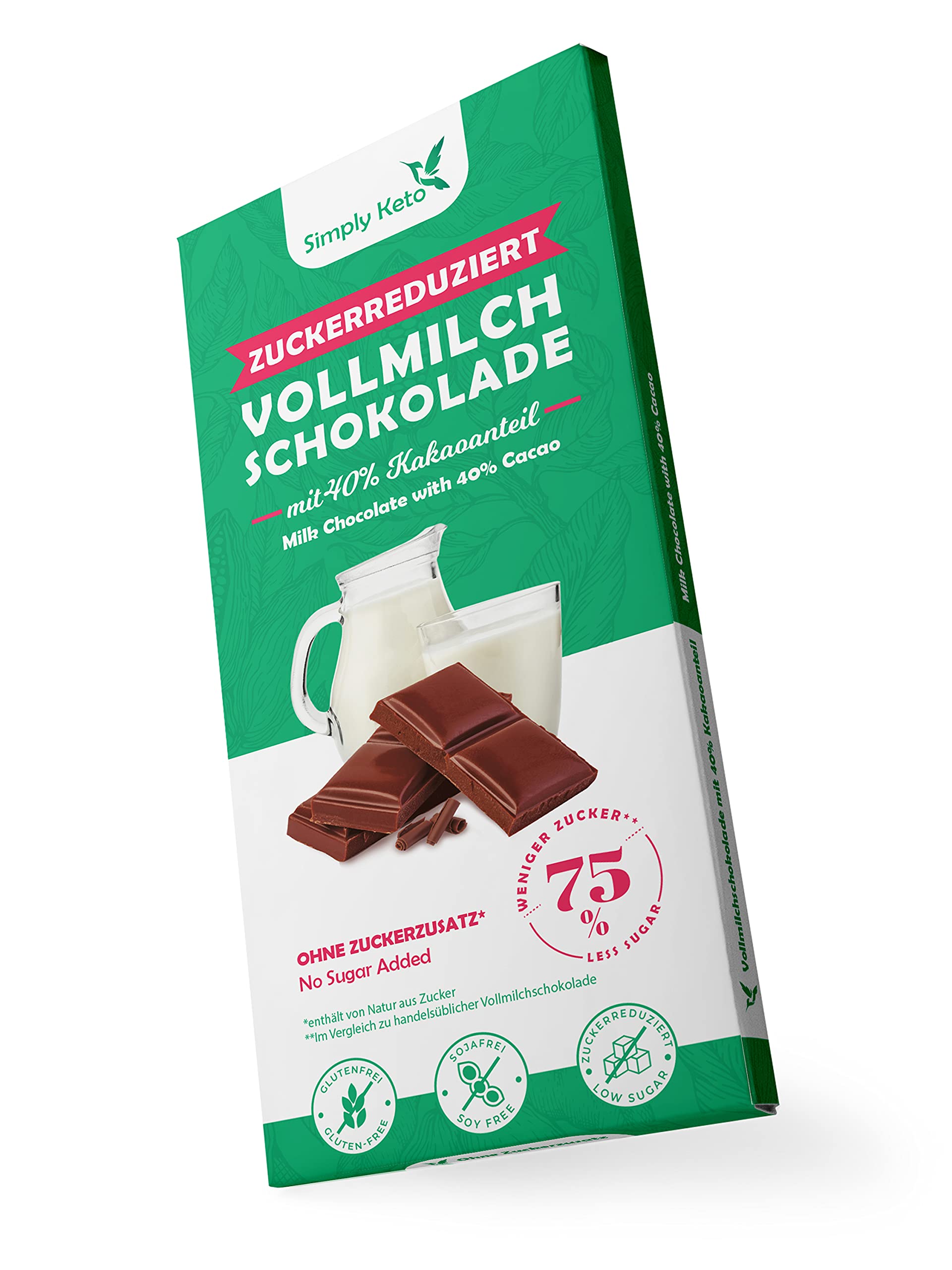 Simply Keto Vollmilch Schokolade 40% Kakao zuckerfrei 1 Stück