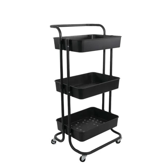 Intirilife Rollwagen 3 Ebenen Schwarz Servierwagen 42x37cm