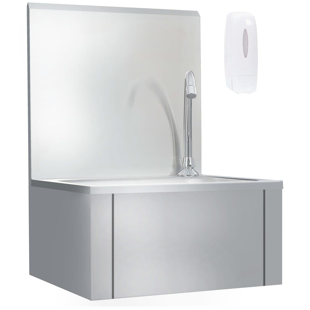 vidaXL Handwaschbecken Edelstahl Wandmontage mit Hahn Spender