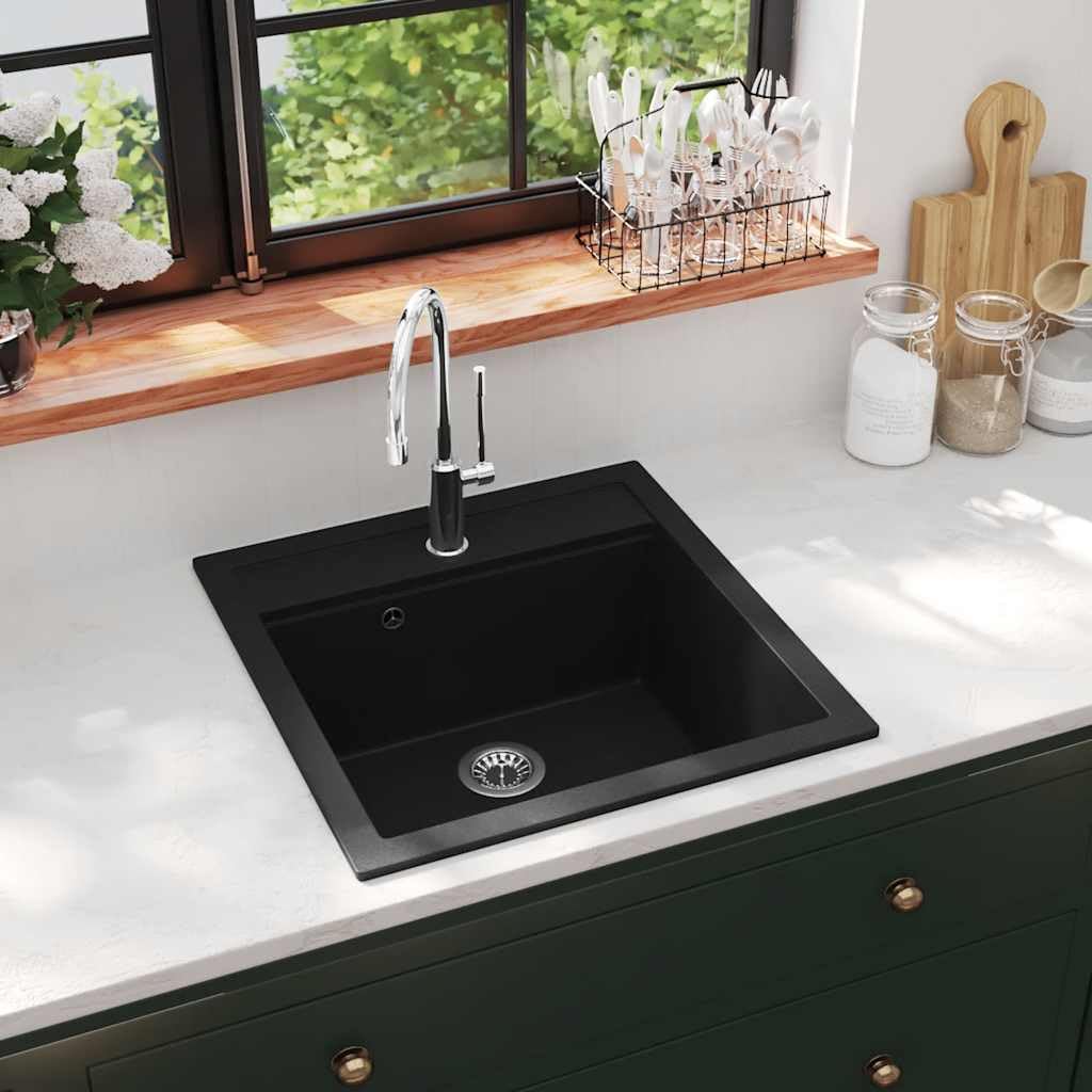 vidaXL Granitspüle Einzelbecken Schwarz 78x50x31 cm kratzfest