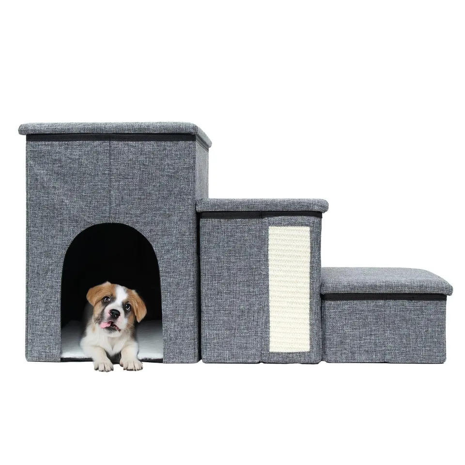 Intirilife Hundetreppe faltbar Grau 3 Stufen 72x32,5x43 cm