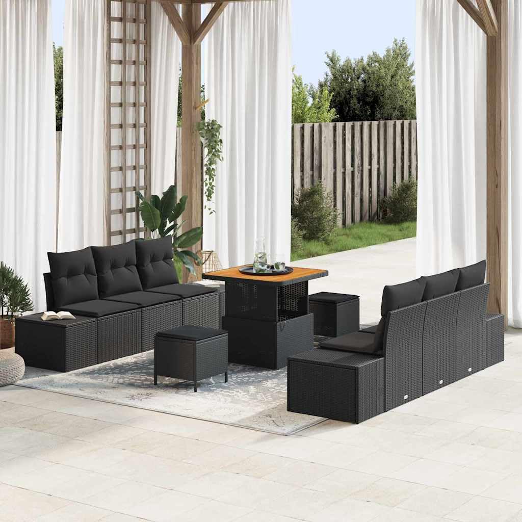 vidaXL Gartensofa-Set Schwarz 9-tlg Poly-Rattan