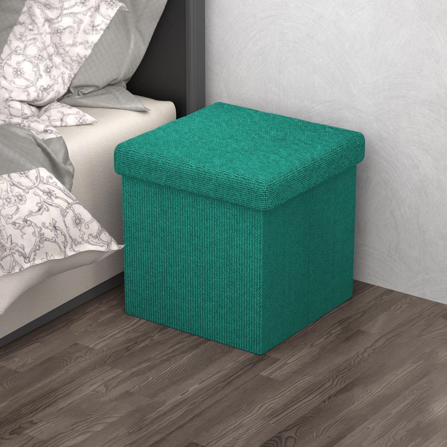 Intirilife Sitzhocker Sitzwürfel 38x38x38 cm Dunkel Türkis Stoff
