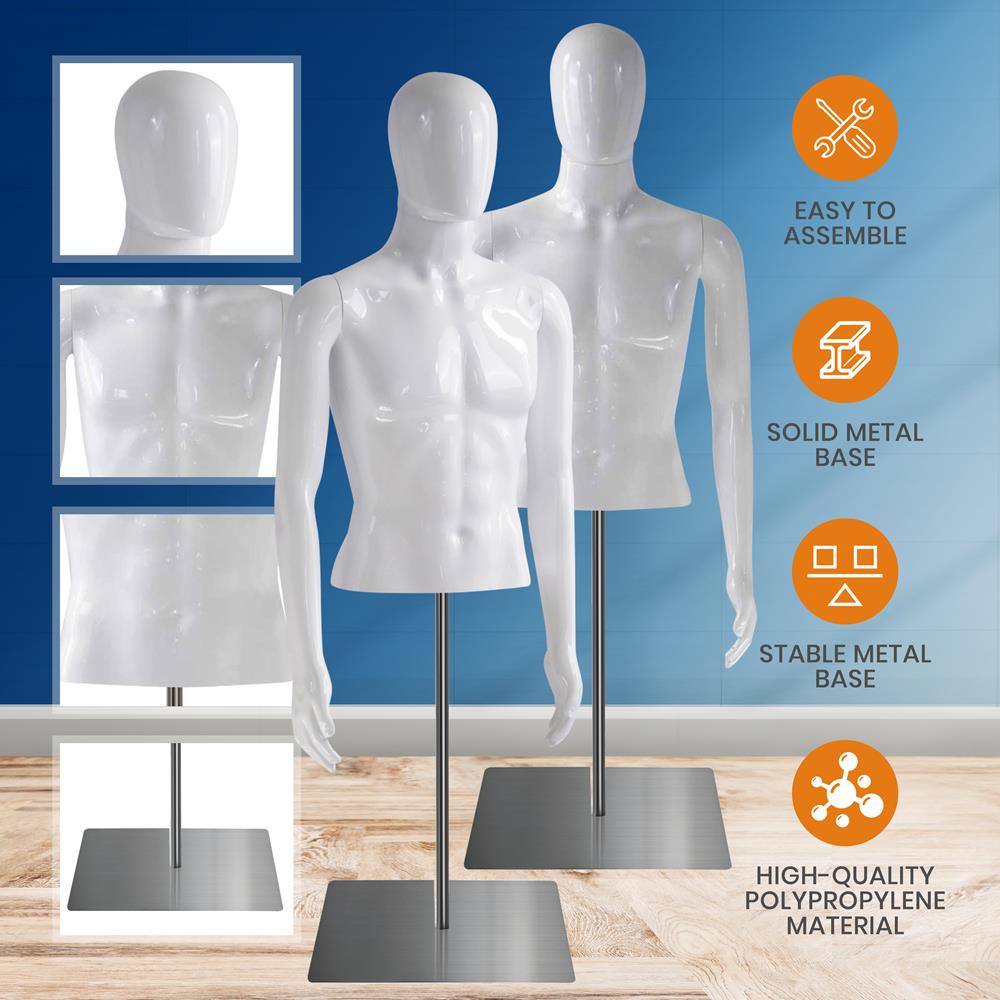 Serenelife Schneiderpuppe Herren Torso Weiß Glanz Höhenverstellbar