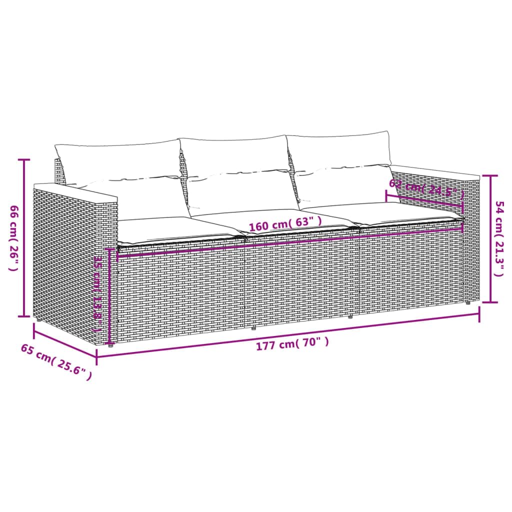 vidaXL Heim & Garten Gartensofa 3-Sitzer Poly Rattan Schwarz