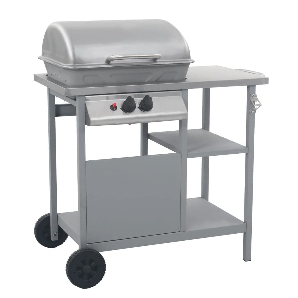 vidaXL Heim & Garten Gasgrill Edelstahl Silbern Beistelltisch