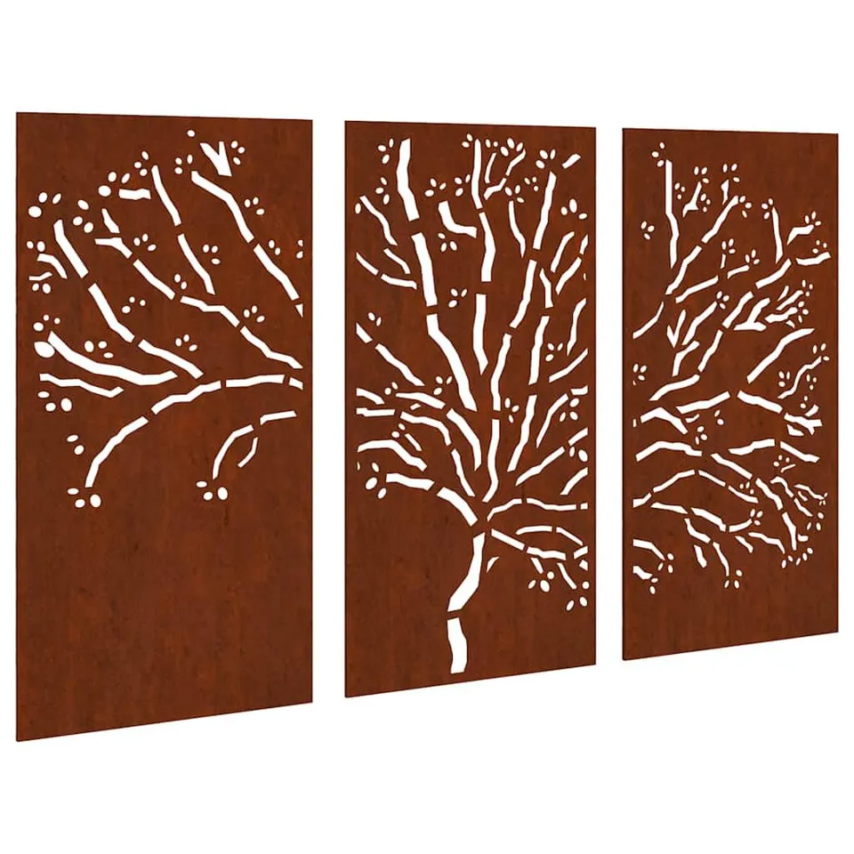 vidaXL Heim & Garten Wanddeko 3-tlg Cortenstahl Baum 105x55