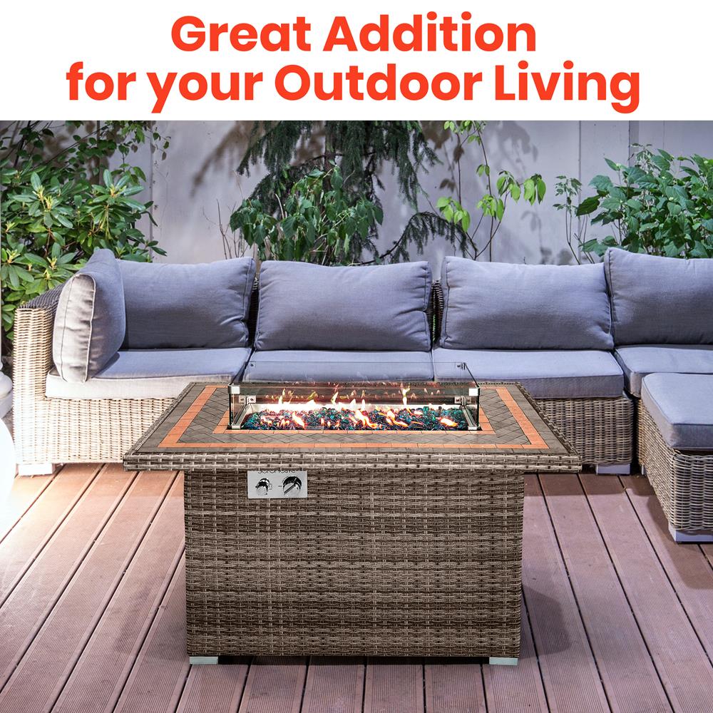 Serenelife Fire Pit Feuertisch 50000 BTU Fliesen Rattan