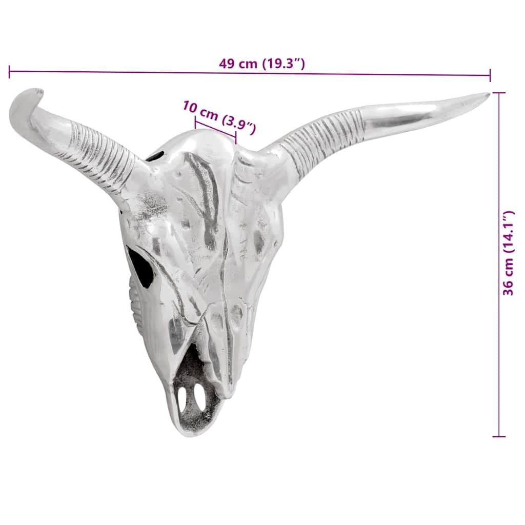vidaXL Bullenschädel Wandskulptur Silber Aluminium 49 cm