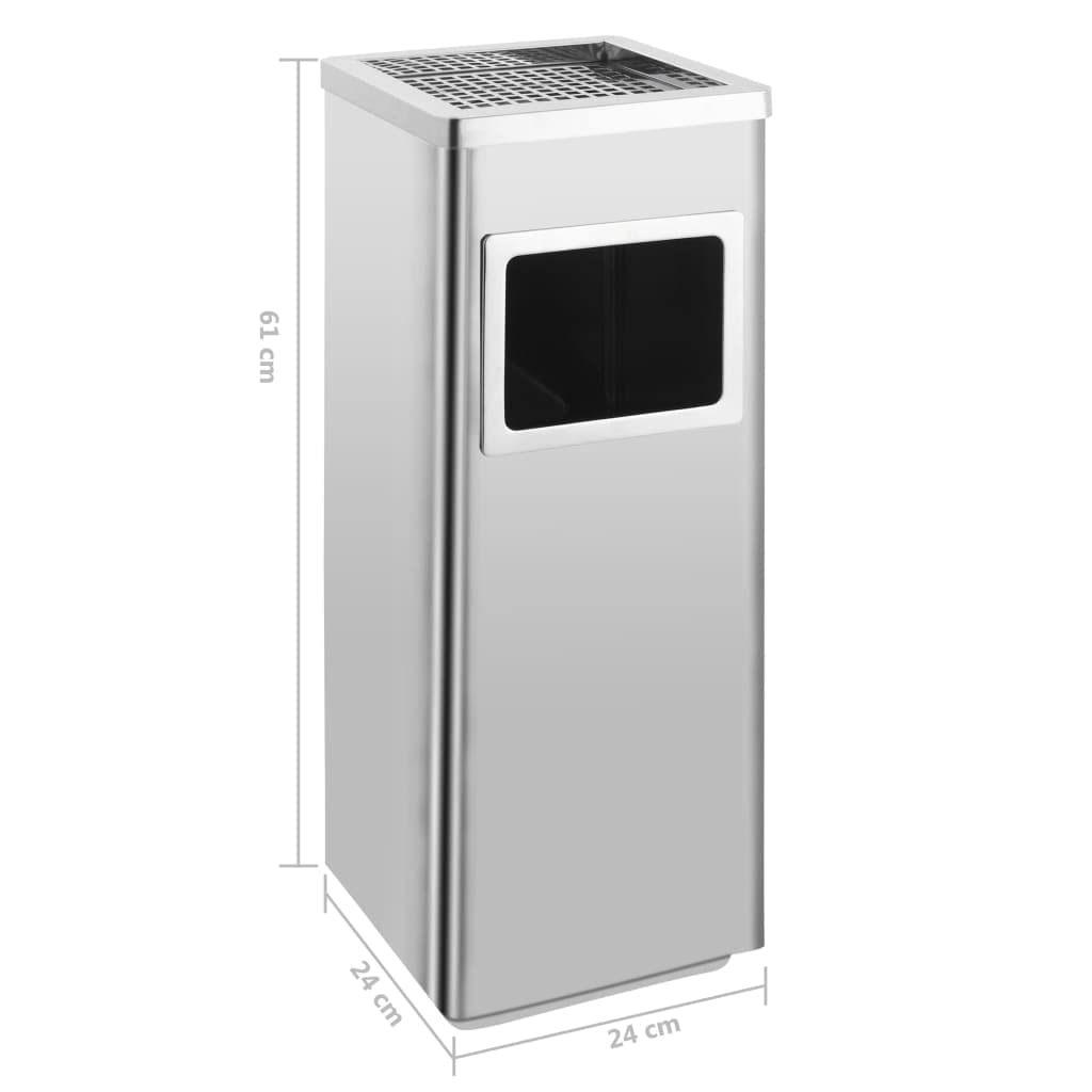 vidaXL Heim & Garten Mülleimer 36L Edelstahl Silber Ascher