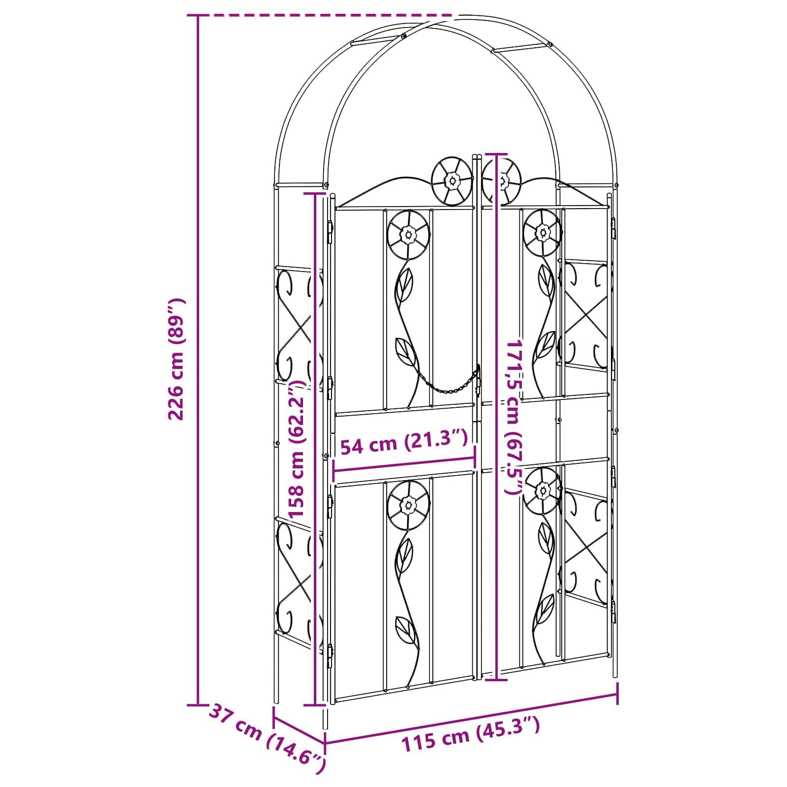 vidaXL Heim & Garten Gartenbogen 115x37x226 Schwarz Stahl