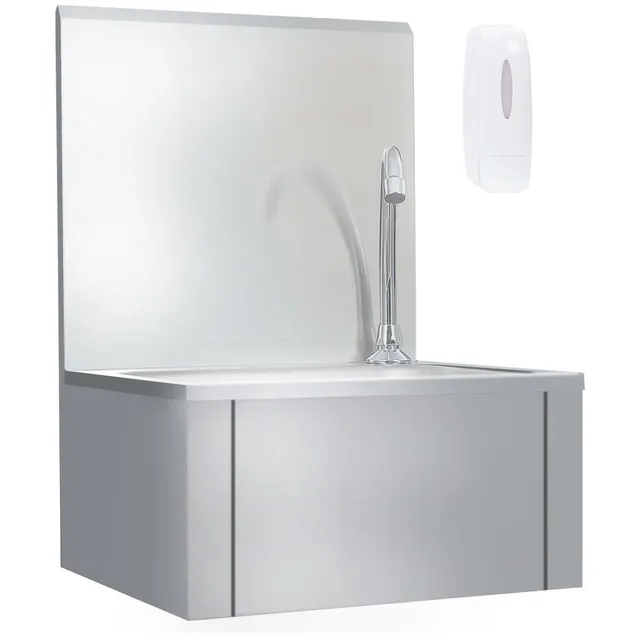 vidaXL Handwaschbecken Edelstahl Wandmontage mit Hahn Spender