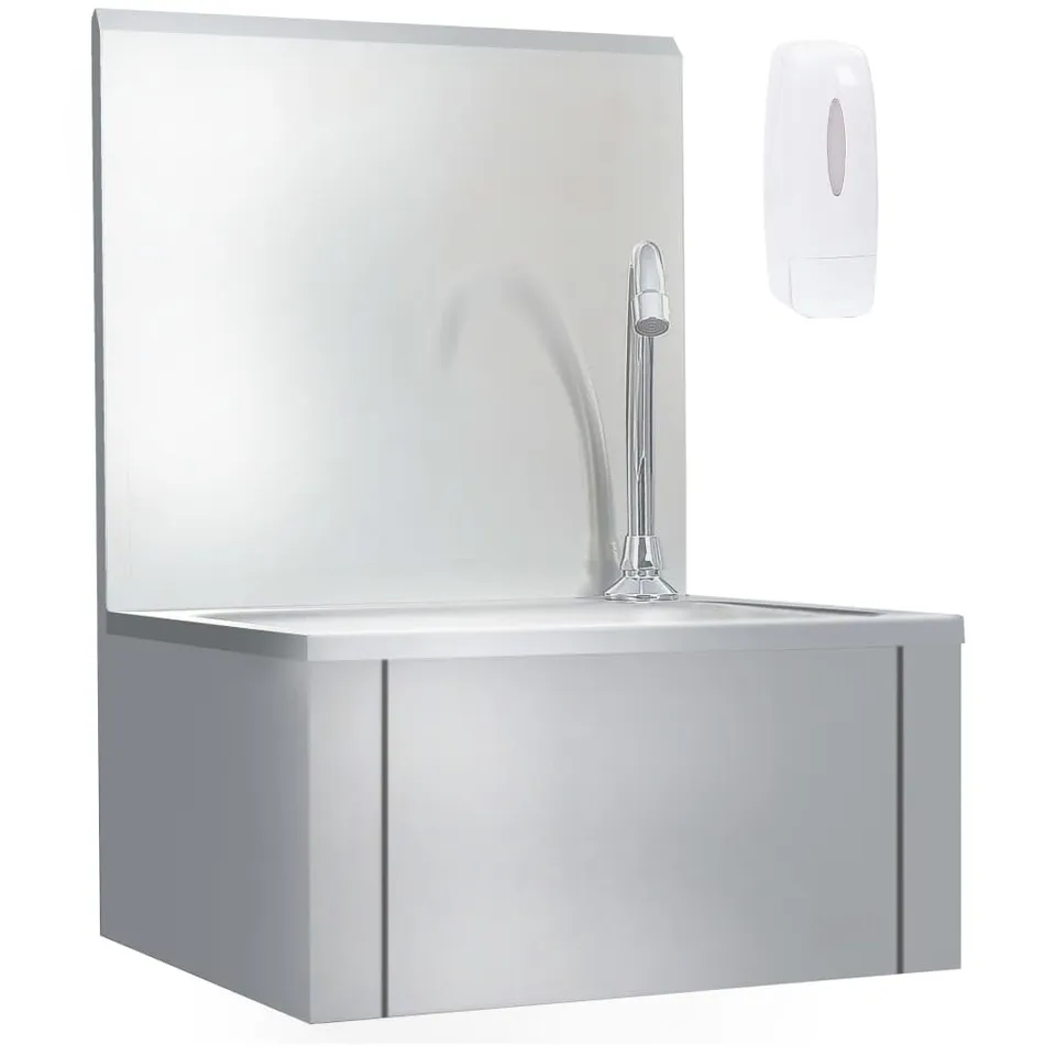 vidaXL Handwaschbecken Edelstahl Wandmontage mit Hahn Spender