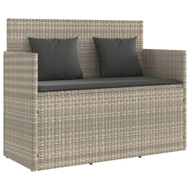 vidaXL Gartenbank Hellgrau Poly Rattan mit Kissen Stauraum