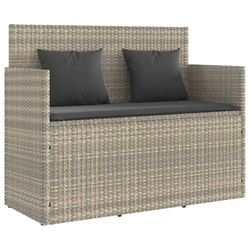 vidaXL Gartenbank Hellgrau Poly Rattan mit Kissen Stauraum