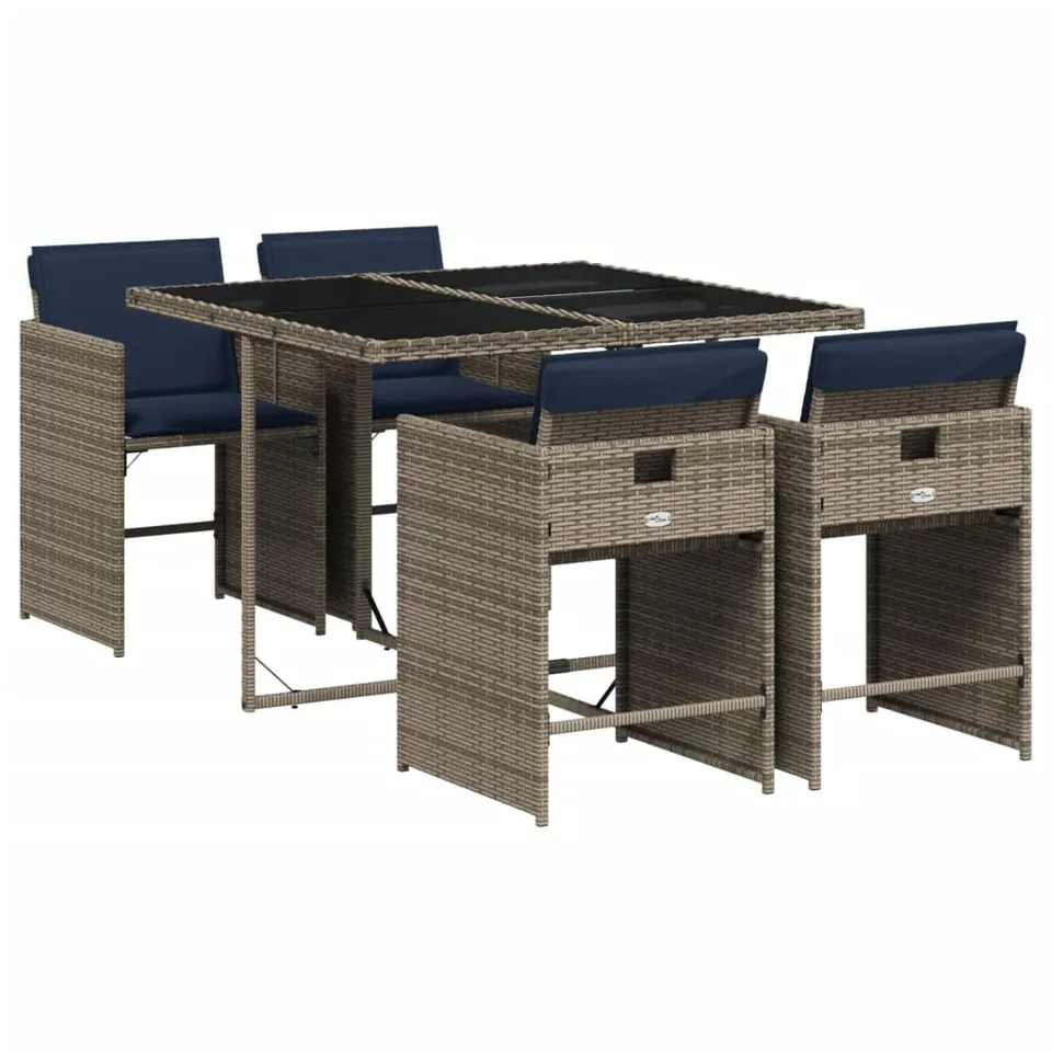 vidaXL 5-tlg Garten Ess-Set Poly-Rattan Grau mit Kissen