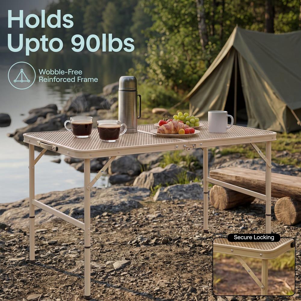 Serenelife Campingtisch 3FT klappbar höhenverstellbar beige