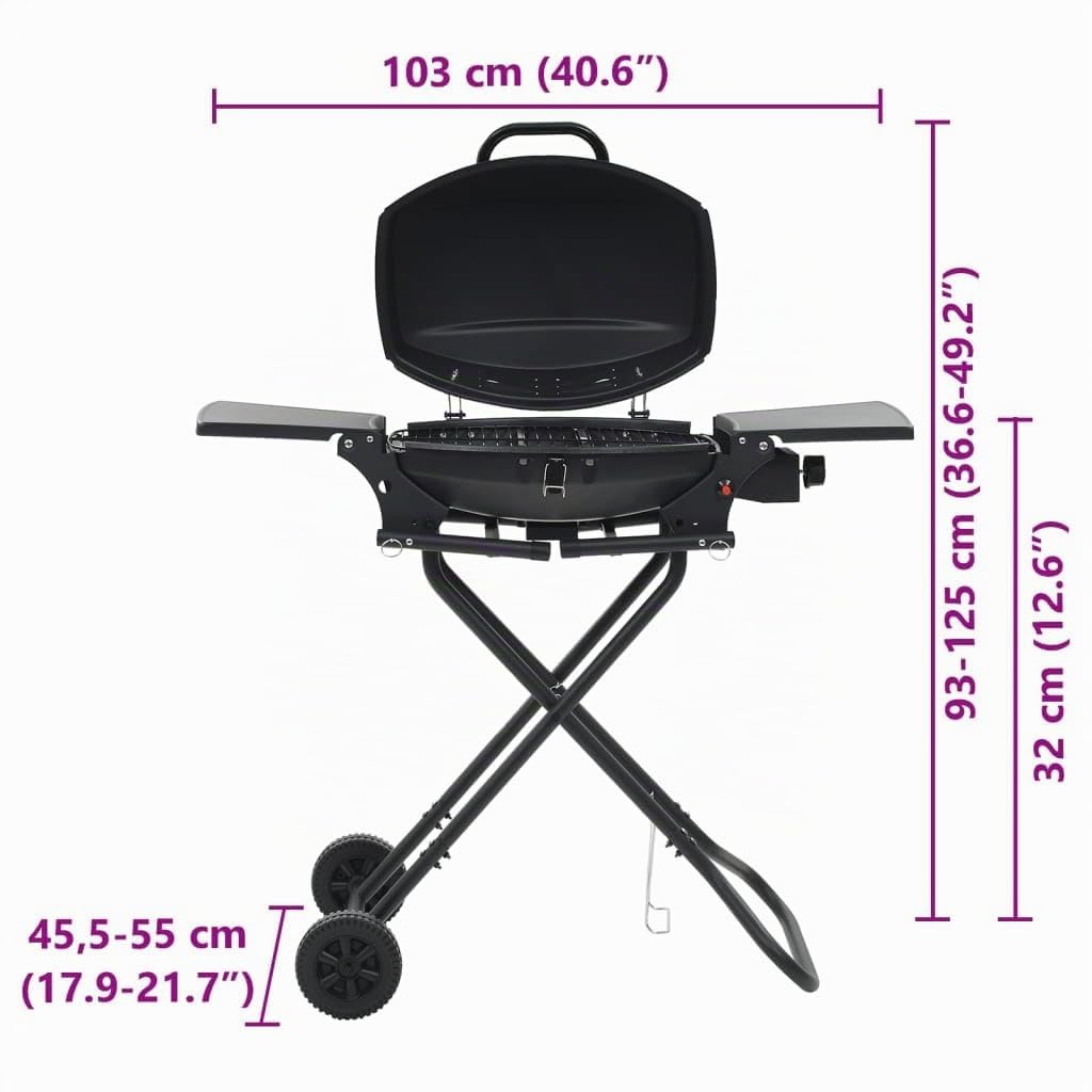 vidaXL Gasgrill tragbar Schwarz mit Kochzone Stahl