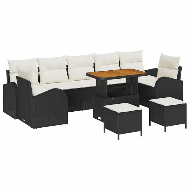 vidaXL Heim & Garten Gartensofa-Set 10-tlg Schwarz/Cremeweiß