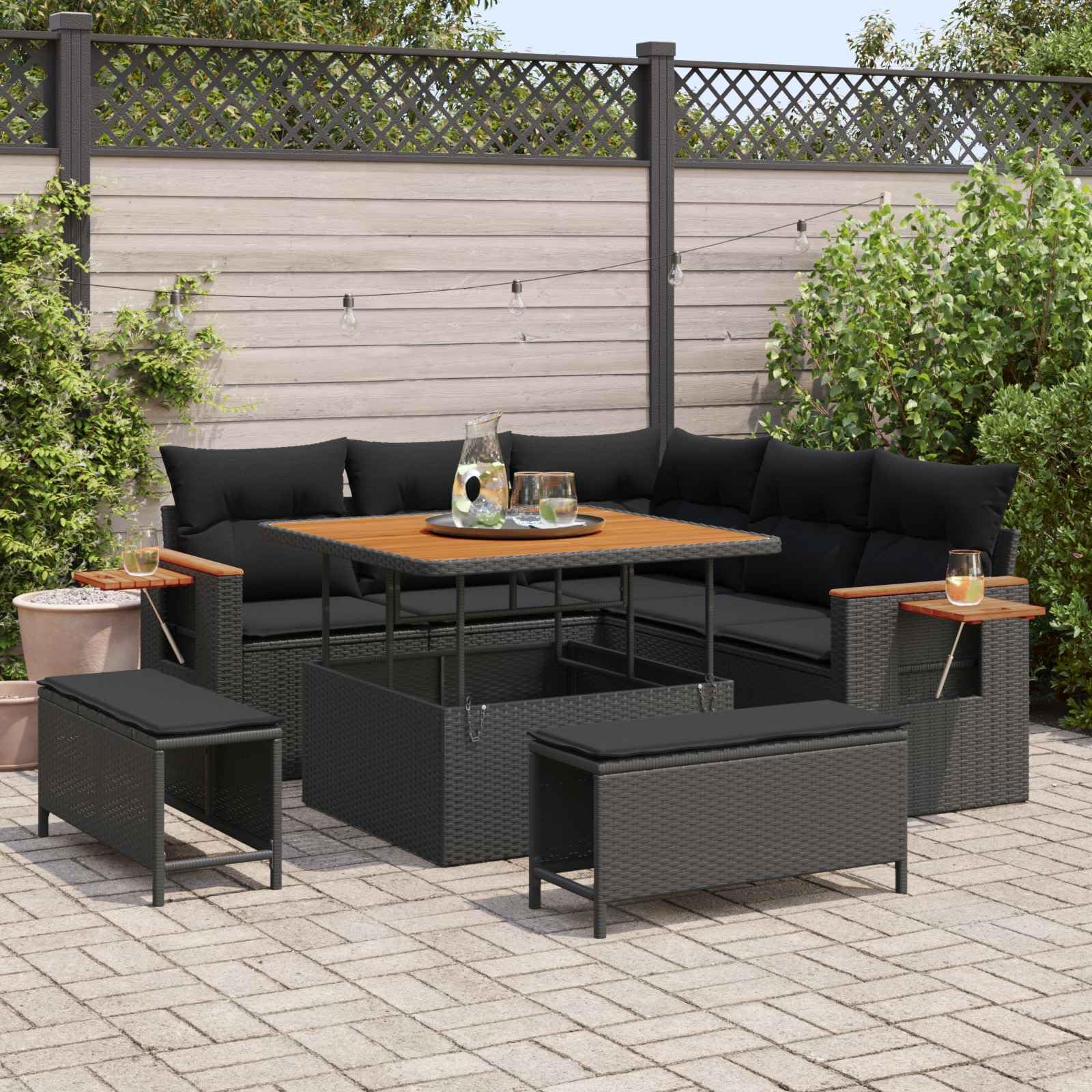 vidaXL Heim & Garten Gartensofa-Set 8-tlg Schwarz Poly-Rattan