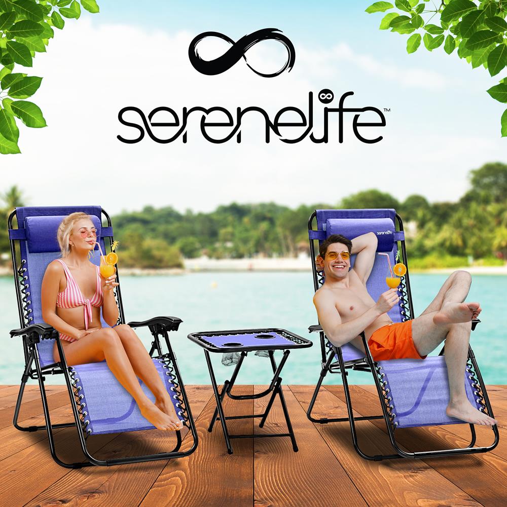 Serenelife Zero Gravity Stuhl 2er-Set mit Tisch Blau faltbar